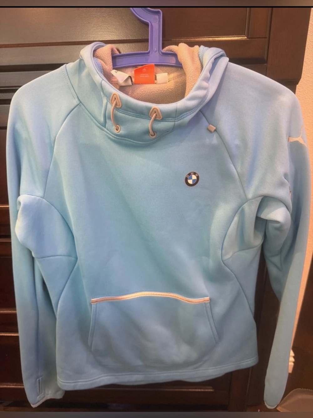 VGC- BMW x Puma Light Blue Cowell neck, drawstring with pockets
Bmw logo